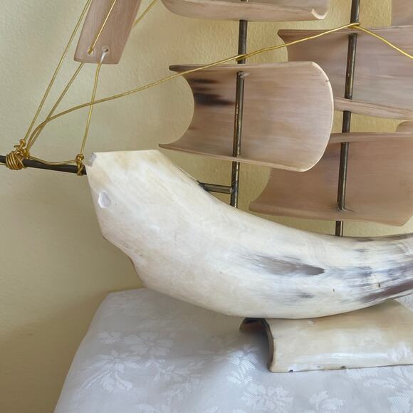 Vtg Handmade Clipper Ship Sailboat Boat Horn Coat of Arms Crest Sailing - Picture 11 of 14